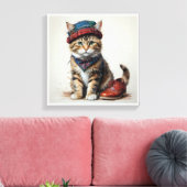スコティッシュ変装の猫たち魅力的-タータンチェック猫 キャンバスプリント (インサイチュ (リビング))