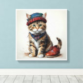 スコティッシュ変装の猫たち魅力的-タータンチェック猫 キャンバスプリント (インサイチュ (ウッドフロア))