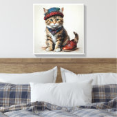 スコティッシュ変装の猫たち魅力的-タータンチェック猫 キャンバスプリント (インサイチュ (寝室))