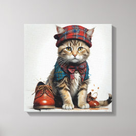 スコティッシュ変装の猫たち魅力的-タータンチェック猫 キャンバスプリント