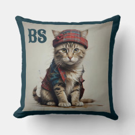 スコティッシュ変装の猫たち魅力的-タータンチェック猫 クッション