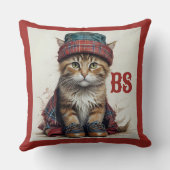 スコティッシュ変装の猫たち魅力的-タータンチェック猫 クッション (裏面)