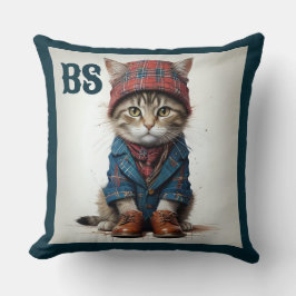 スコティッシュ変装の猫たち魅力的-タータンチェック猫 クッション