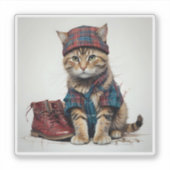 スコティッシュ変装の猫たち魅力的-タータンチェック猫 シール (正面)