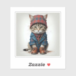 スコティッシュ変装の猫たち魅力的-タータンチェック猫 シール