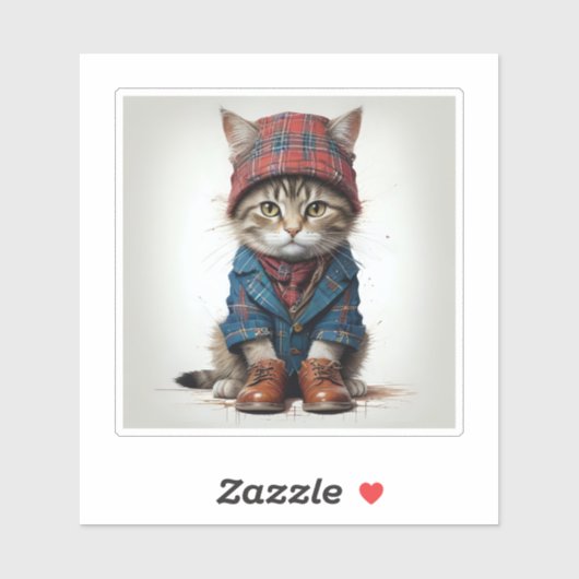 スコティッシュ変装の猫たち魅力的-タータンチェック猫 シール (シート)