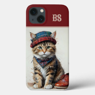スコティッシュ変装の猫たち魅力的-タータンチェック猫 iPhone 13ケース