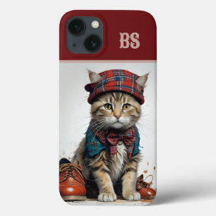 スコティッシュ変装の猫たち魅力的-タータンチェック猫 iPhone 13ケース