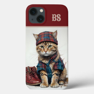 スコティッシュ変装の猫たち魅力的-タータンチェック猫 iPhone 13ケース