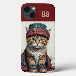 スコティッシュ変装の猫たち魅力的-タータンチェック猫 iPhone 13ケース