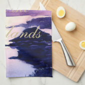 スコティッシュ引用文パープルウォーターカラーティータオル キッチンタオル (四つ折り)