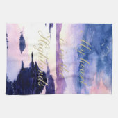 スコティッシュ引用文パープルウォーターカラーティータオル キッチンタオル (横)