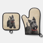 スコティッシュ絵を描・テリアのブラックオリジナルドッグアート 鍋つかみ&鍋敷きセット (正面)