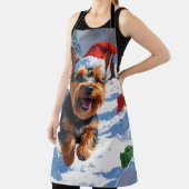 スコティッシュ走・テリアの雪とクリスマスハット エプロン (インサイチュ)