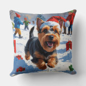 スコティッシュ走・テリアの雪とクリスマスハット クッション (裏面)