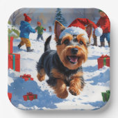 スコティッシュ走・テリアの雪とクリスマスハット ペーパープレート (正面)