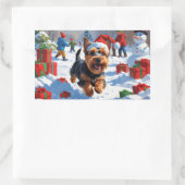 スコティッシュ走・テリアの雪とクリスマスハット 長方形シール (バッグ)