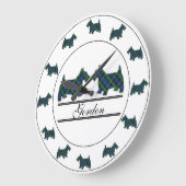 スコティッシュ・クラン・ゴードン・タータンチェック・プレイド・スコッティ・ドッグズ ラージ壁時計 (傾斜)