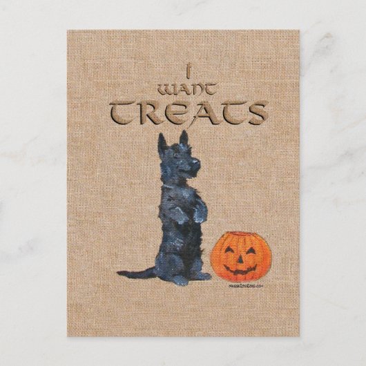 スコティッシュ・テリアがお菓子を食べに! ポストカード (正面)