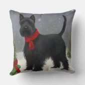 スコティッシュ・テリアの犬と雪のクリスマス クッション (裏面)