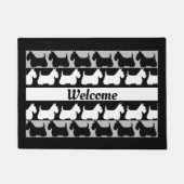 スコティッシュ・テリア犬黒/灰色/白、ストライプ ドアマット (正面)