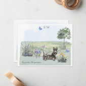 スコティッシュ・テリア・バタフライ・モノグラム&ネーム     ノートカード (正面/裏面インサイチュ)