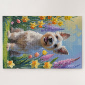 スコティッシュ・テリア 春の花の絵画 ジグソーパズル (横)