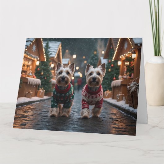 スコティッシュ・テリア 犬 クリスマス 雪 冬の休日 カード (正面)
