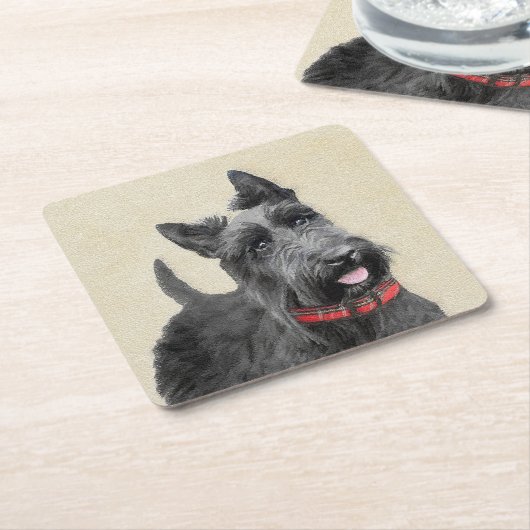 スコティッシュ・テ絵画リアーズ – かわいいオリジナルドッグアート スクエアペーパーコースター (アングル)