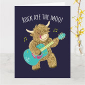 スコティッシュ・ハイランド・牛のギタリストロック・ザ・モー!  カード (黄色い花)