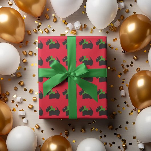 スコティドッグとタータンチェックメリークリスマス ラッピングペーパー