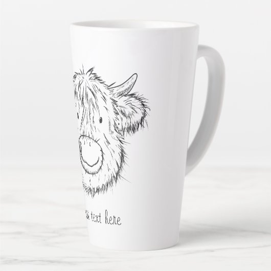 スコティパーソナライズされたットハイランドカウスケッチポートレート カフェラテマグ (右アングル)