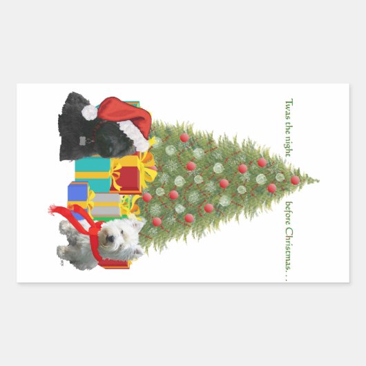 スコティーとウェスティのクリスマスツリー 長方形シール (正面)