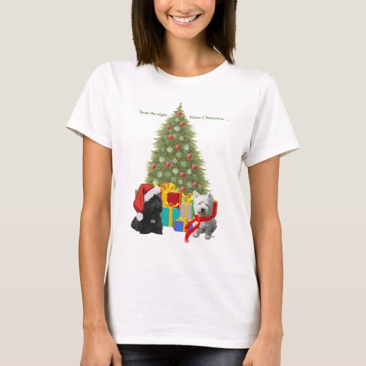 スコティーとウェスティーのクリスマスツリー Tシャツ (正面)