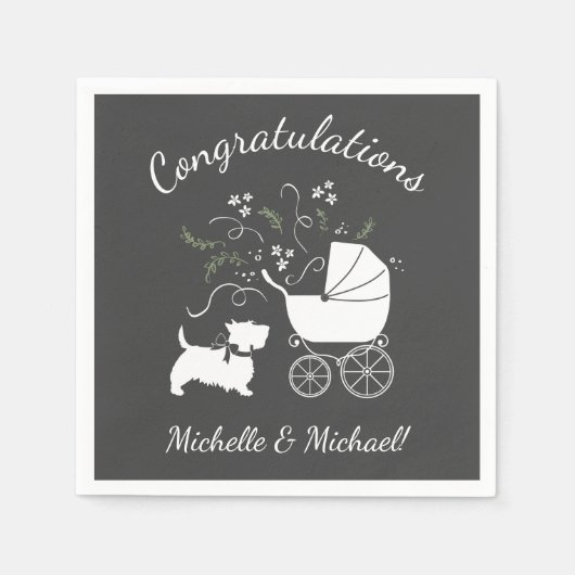 スコティ犬の赤ちゃんシャワー スタンダードカクテルナプキン (正面)