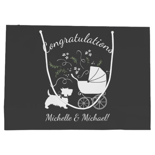 スコティ犬の赤ちゃんシャワー ラージペーパーバッグ (裏面)