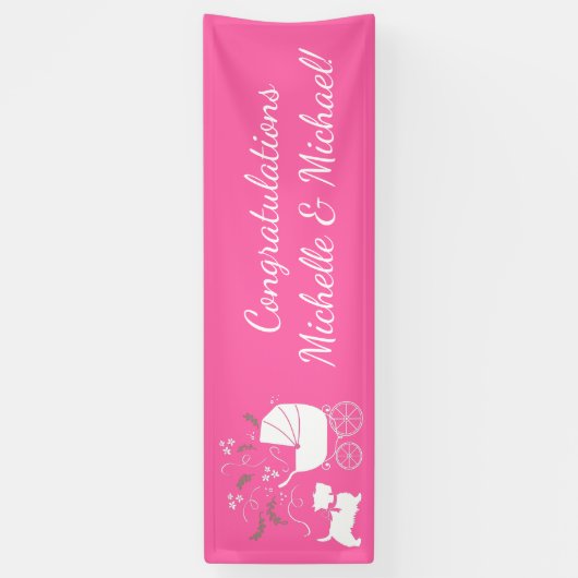 スコティ犬ベビーシャワーパピースコティッシュテリアピンク 横断幕 (縦)