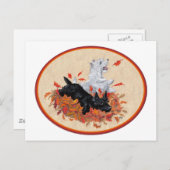 スコティ&ウェスティー落ちた葉ズ ポストカード (正面/裏面)