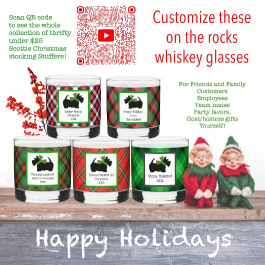 スコテカスタマイズドッグとタータンチェックの格子模様のクリスマス ウイスキーグラス