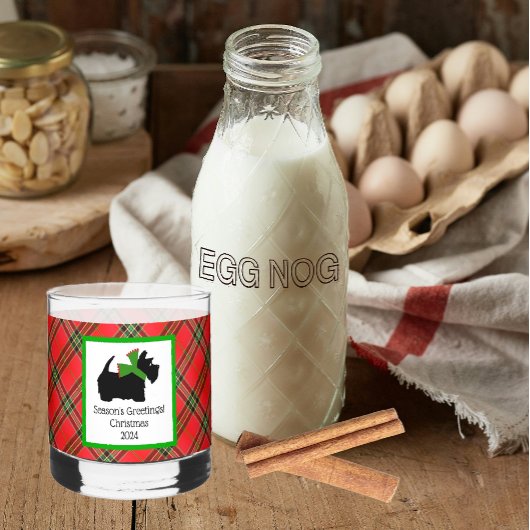 スコテカスタマイズドッグとタータンチェックの格子模様のクリスマス ウイスキーグラス