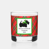 スコテカスタマイズドッグとタータンチェックの格子模様のクリスマス ウイスキーグラス (正面)