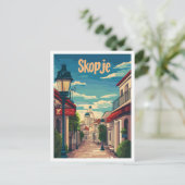スコピエノースマケドニアヴィンテージトラベルイラストレーション ポストカード (スタンド正面)