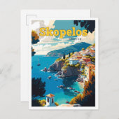 スコペロスギリシャトラベルアートヴィンテージイラストレーション ポストカード (正面/裏面)