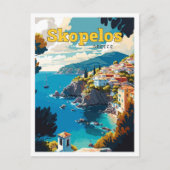 スコペロスギリシャトラベルアートヴィンテージイラストレーション ポストカード (正面)