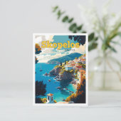 スコペロスギリシャトラベルアートヴィンテージイラストレーション ポストカード (スタンド正面)