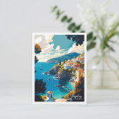 スコペロスギリシャヴィンテージ旅行イラストレーション ポストカード (スタンド正面)