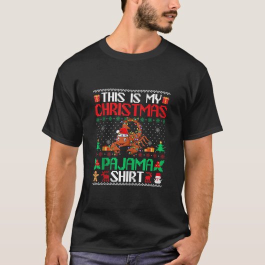 スコーピオンクリスマスクリスマスパジャマシャツサンタハットスコ Tシャツ (正面)