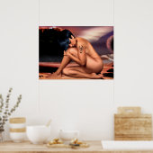 スコーピオン刺青アートワークのポスターを持つ女性 ポスター (キッチン)