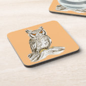 スコープフクロウ鳥イラストレーション コースター (左側)