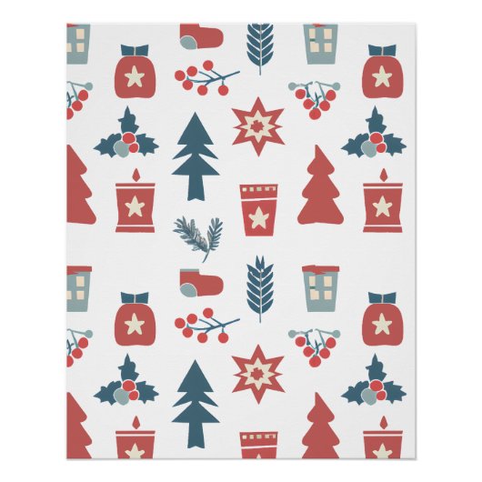スシンプルカンジナビアのクリスマスパターン ポスター (正面)